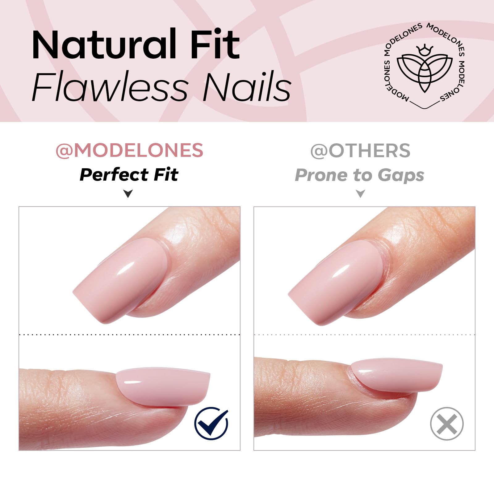modelones size chart beside nails illustrating 16 sizes for precise fitting