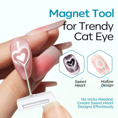 modelones next to finger to show compact scale and portability for travel