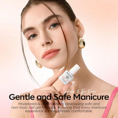 modelones bottles beside a hand for size comparison showing compact travel-friendly benefit