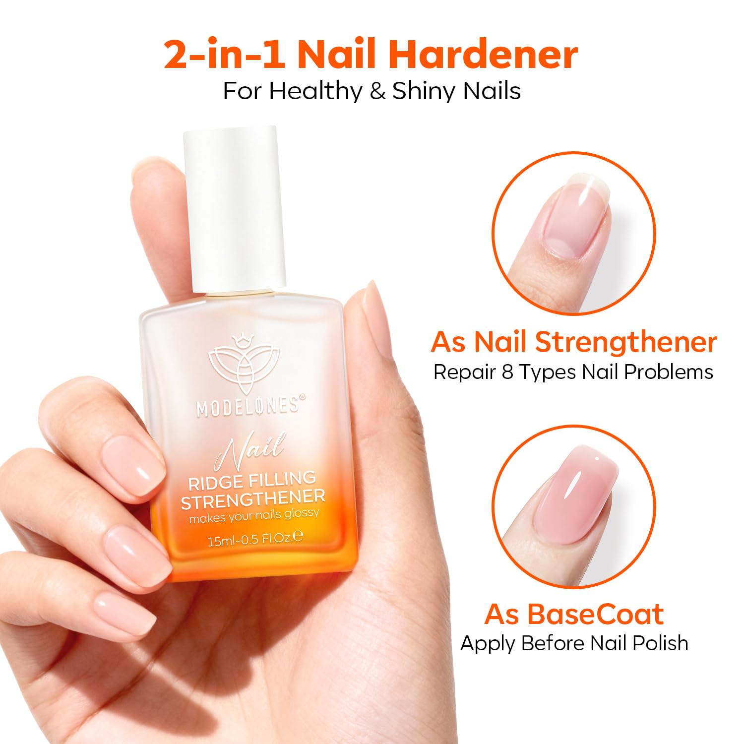 modelones size scale with hand holding 15ml bottle for compact travel-friendly benefit