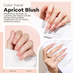 modelones apricot blush swatch on tip showing natural sheer color benefit