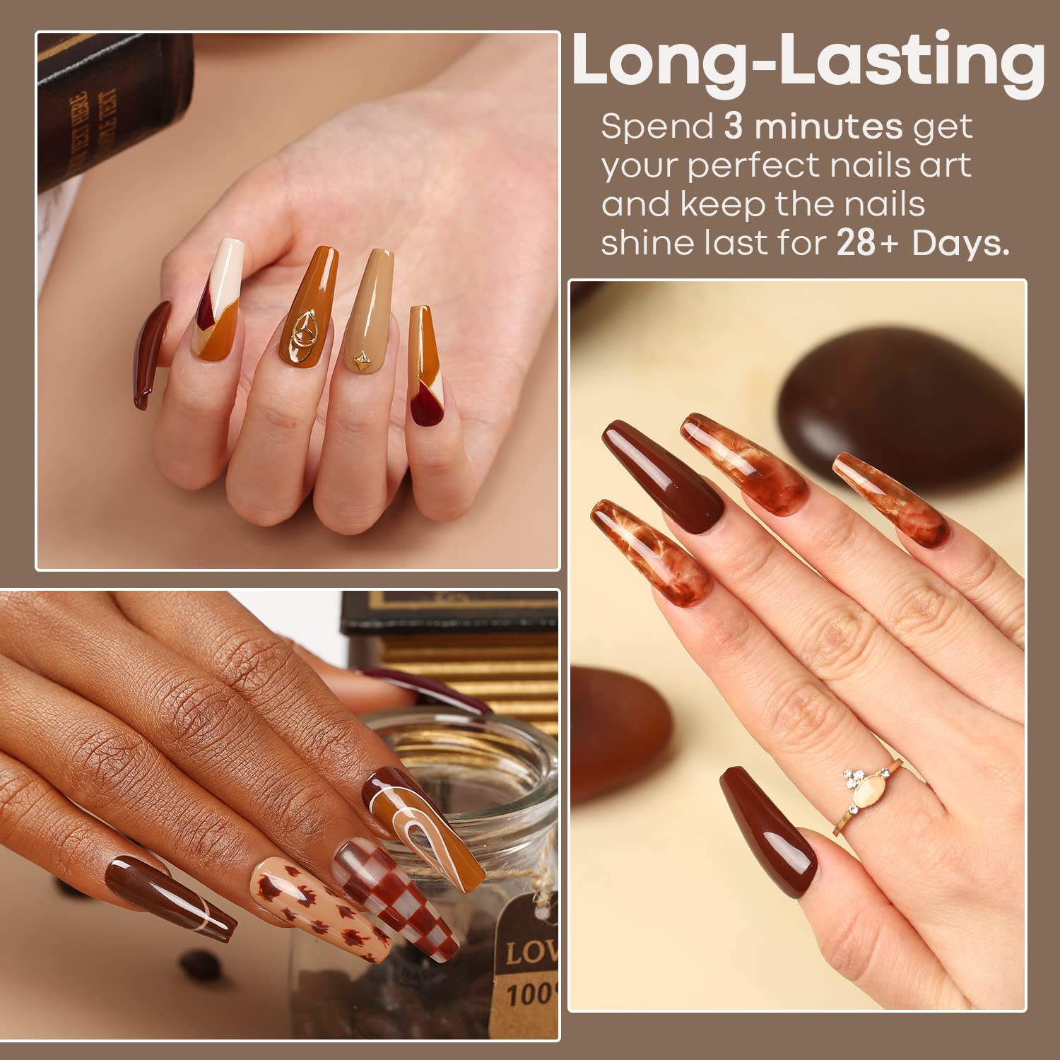 modelones swatch strip arrangement of six nude browns displaying shade range for skin matching