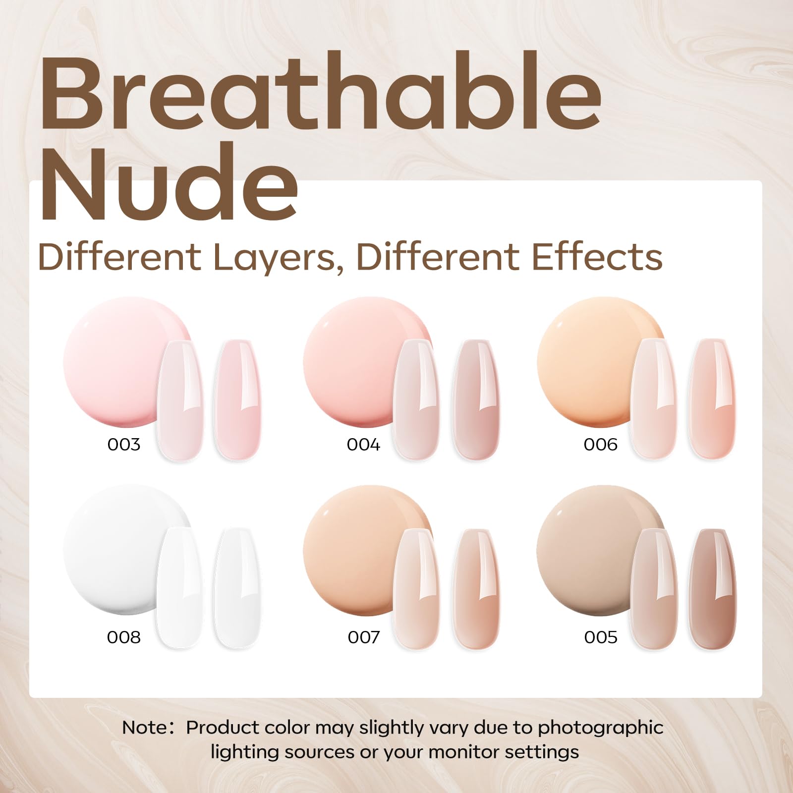 modelones color swatches wheel showing caramel, pink nude and clear tones