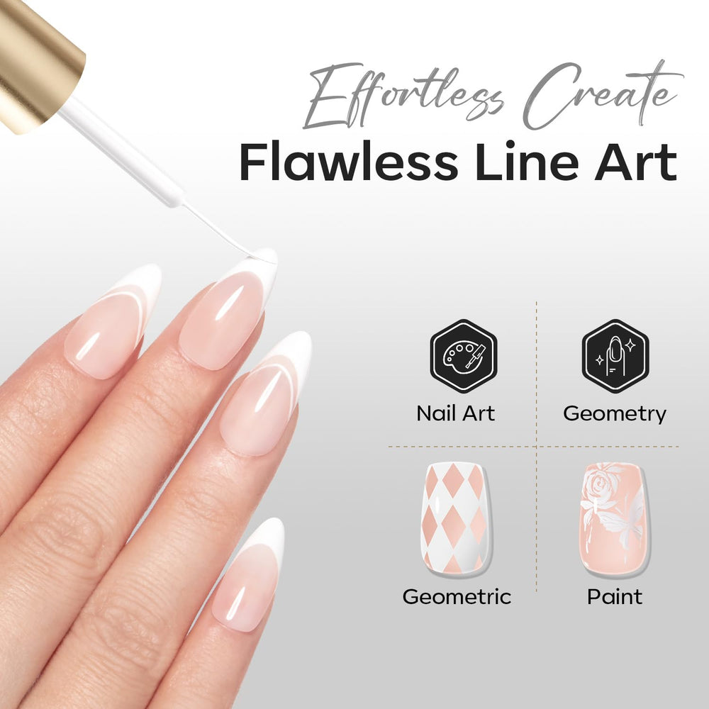 modelones white swirl line on nail demonstrating crisp opaque finish