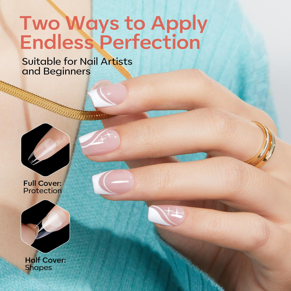 modelones tips in use during press-on application for quick styling
