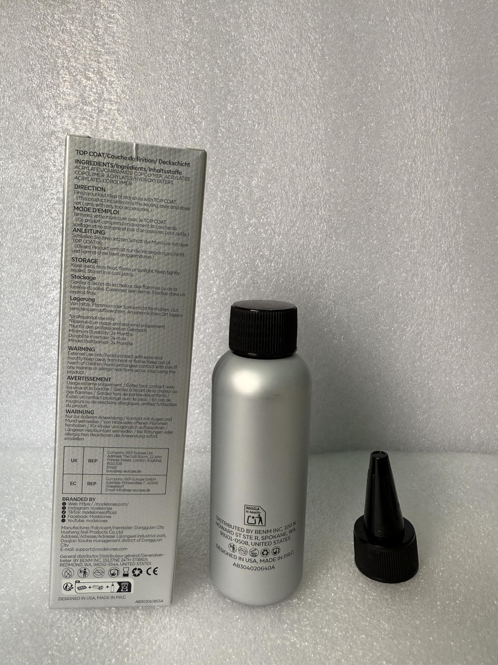modelones label and instructions panel showing professional info