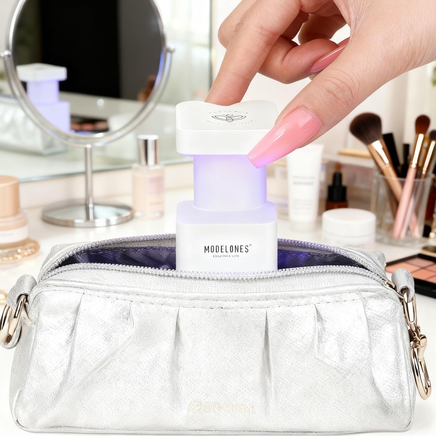 modelones next to power bank for on-the-go nail treatments