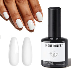 modelones bottle front view showing label and glossy white shade benefit