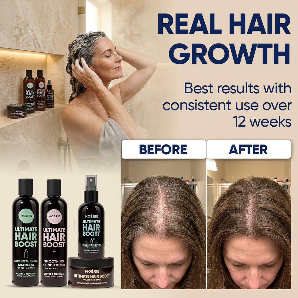 Moerie conditioner being poured to show rich texture and detangling benefit