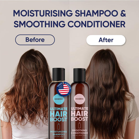 Moerie shampoo pump closeup highlighting ease of use and controlled dispensing benefit