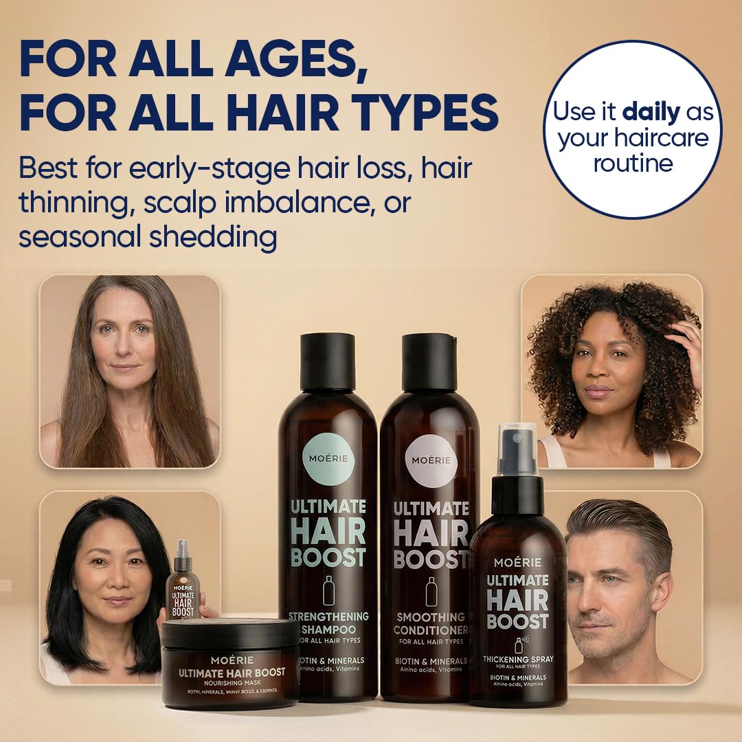 Moerie spray being applied to scalp for targeted thickening benefit