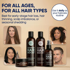 Moerie spray being applied to scalp for targeted thickening benefit