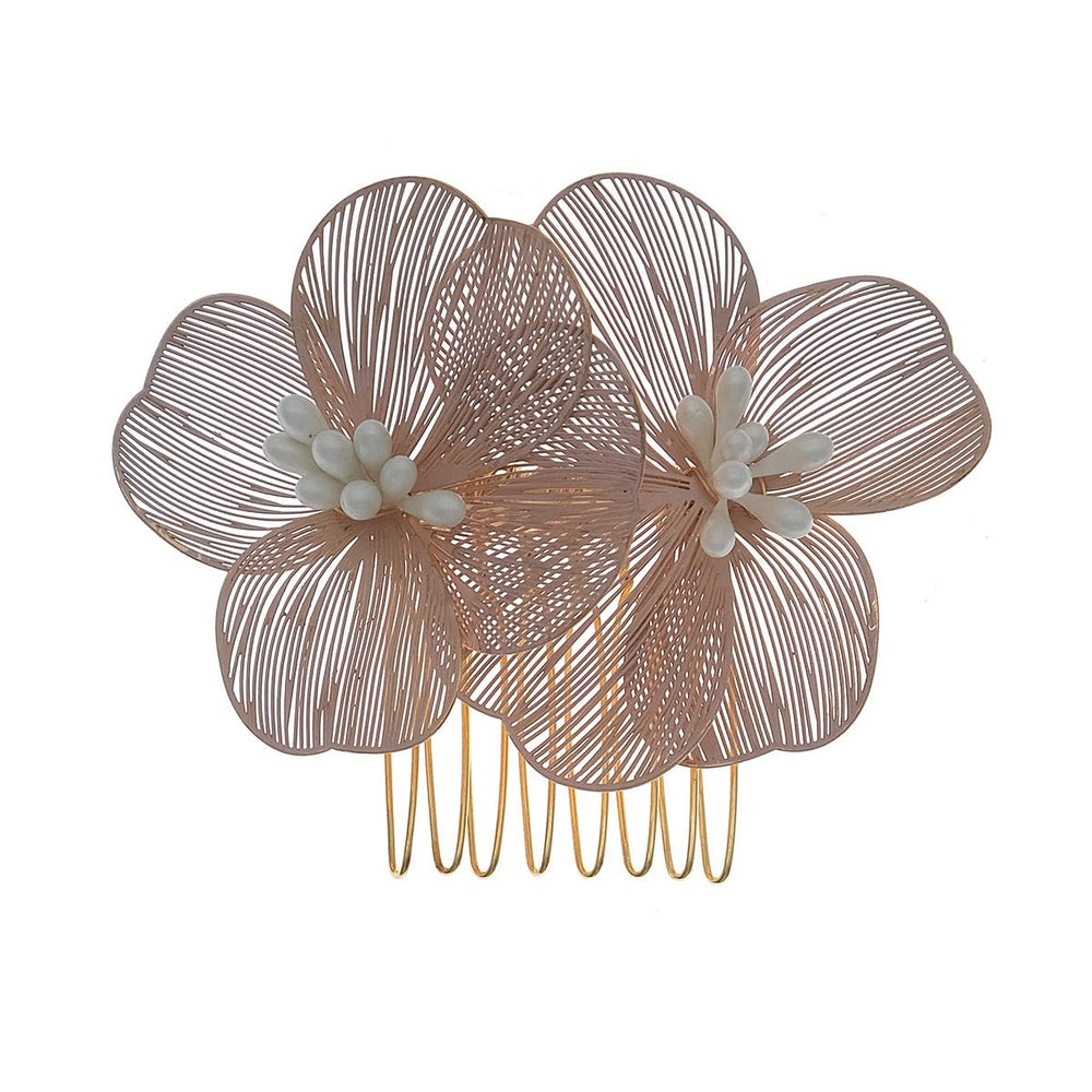 MOESUYUM front view petal hair comb showing elegant silhouette and wearable design