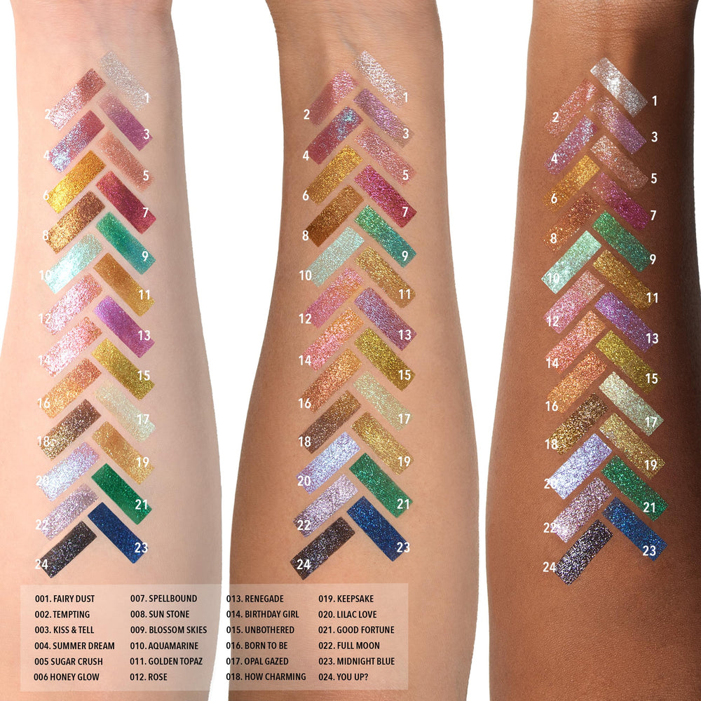 Moira pan close-up revealing metallic lilac texture and shimmer