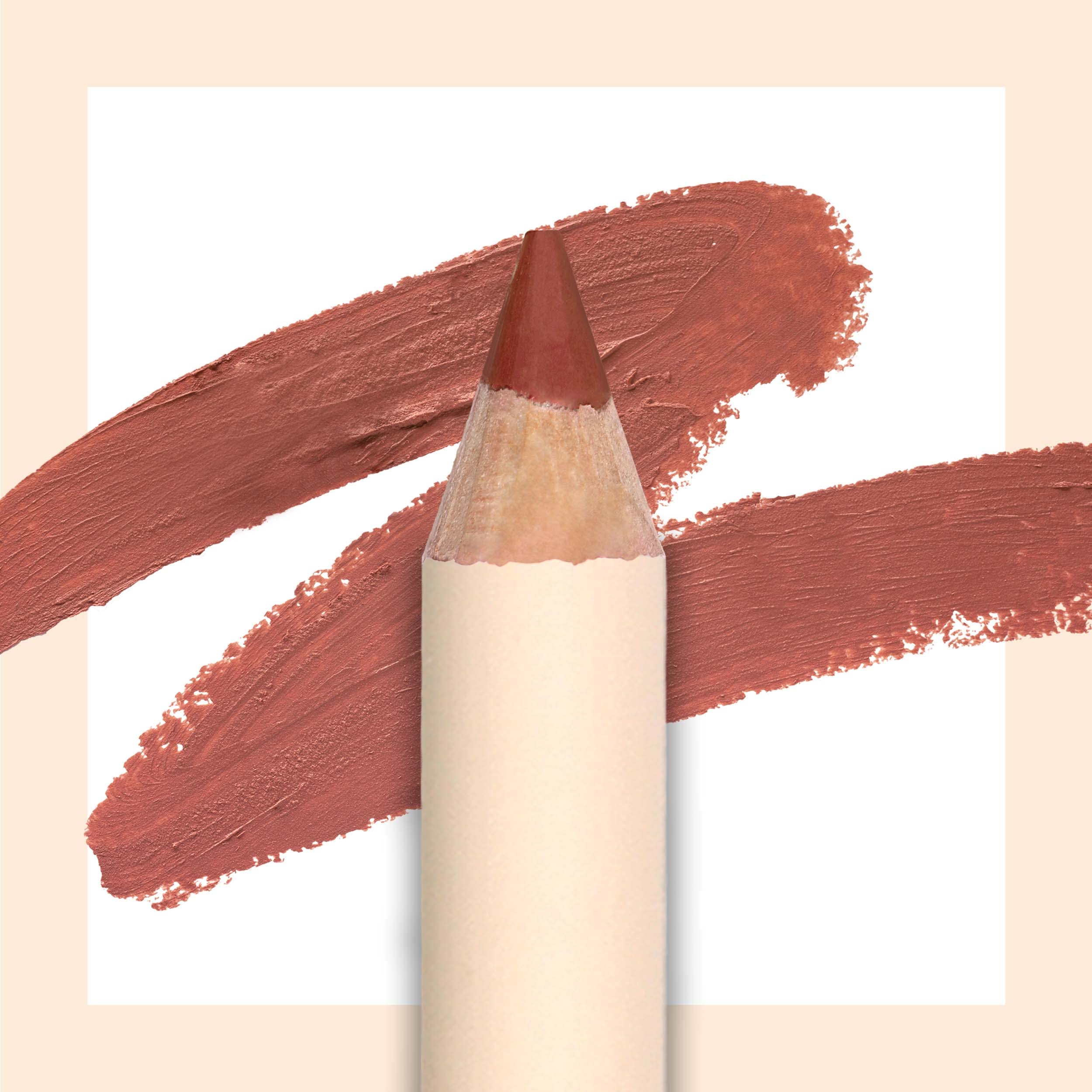 Moira lip liner front view showing pencil and color, precise application benefit