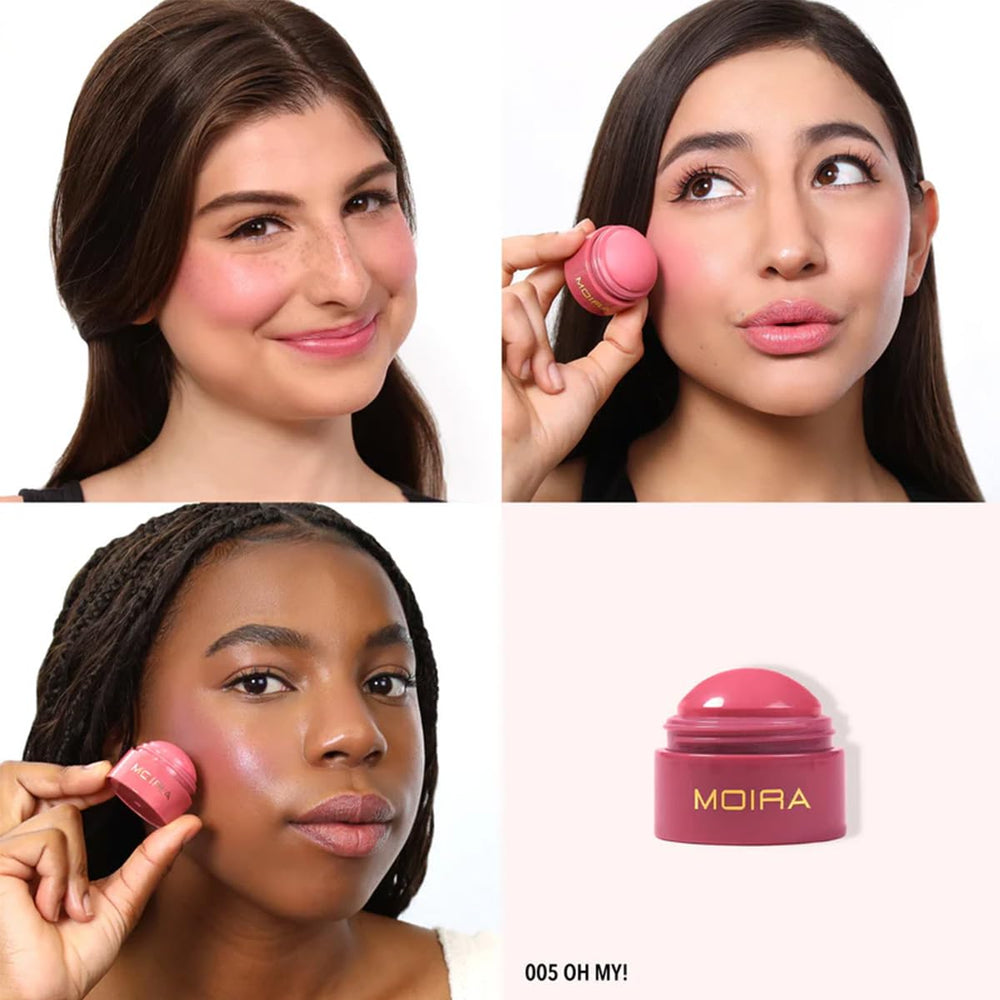 Moira soft blush balm applied with fingertip showing easy blending benefit