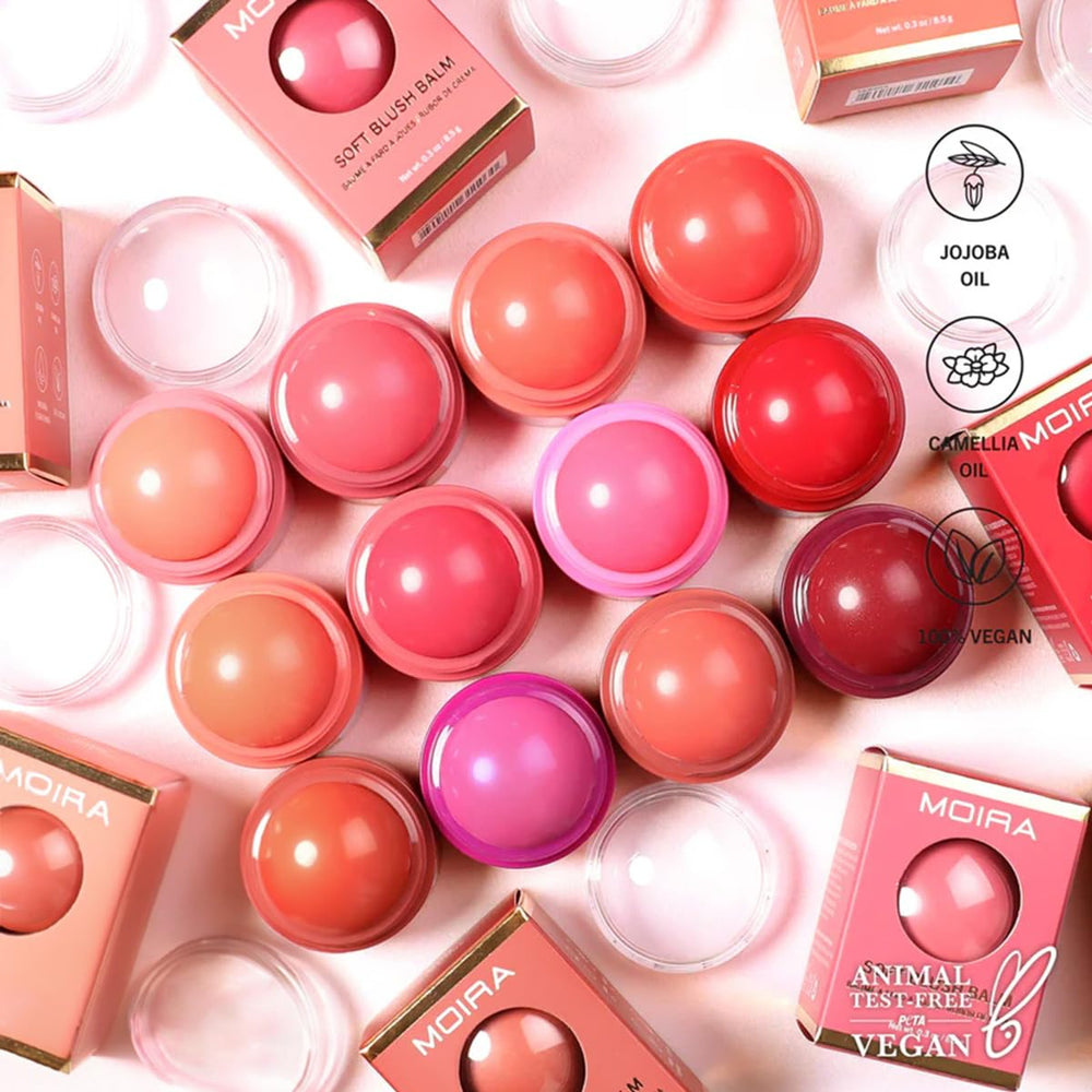 Moira soft blush balm in a makeup bag lifestyle shot showing everyday convenience