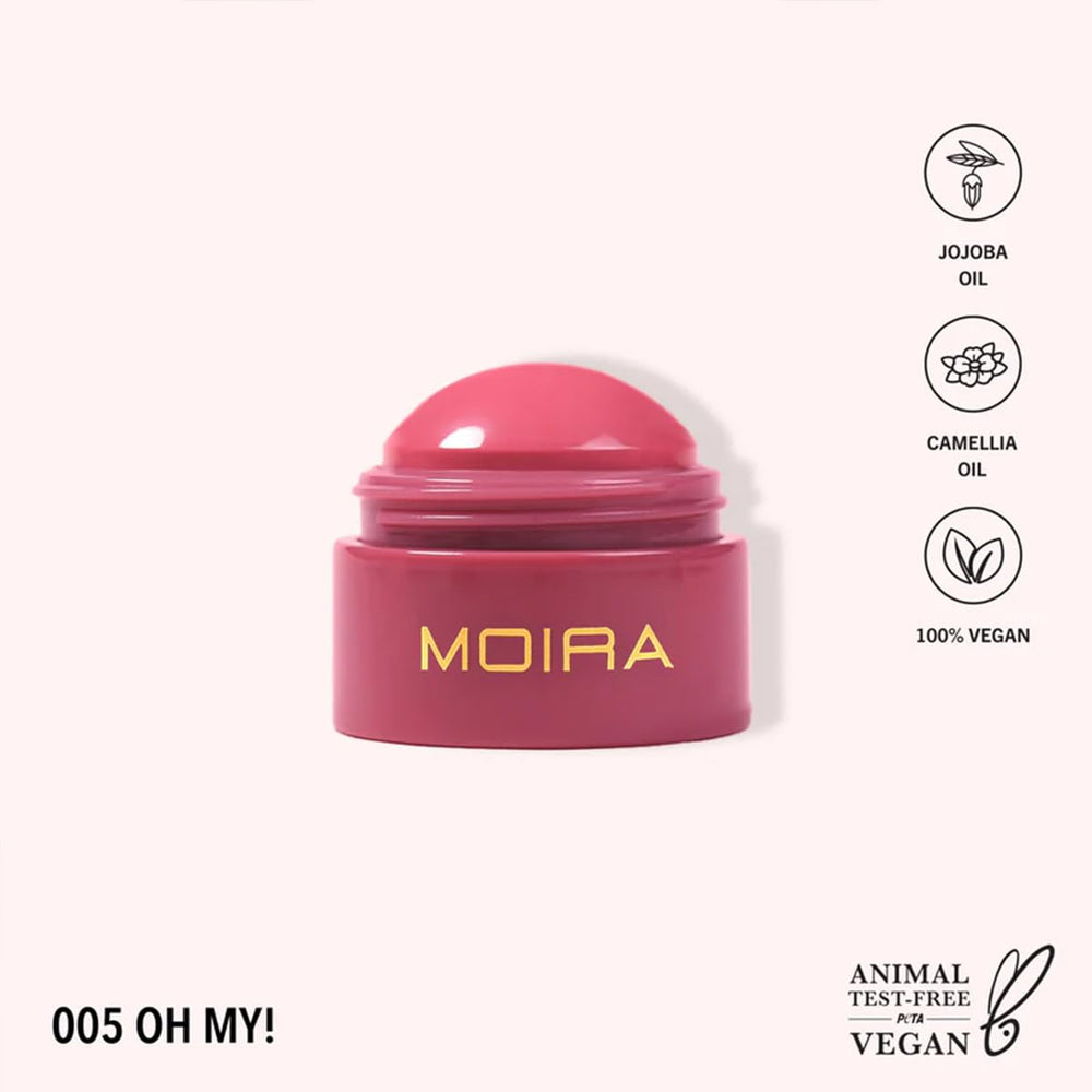 Moira soft blush balm texture swipe on skin displaying creamy blendability