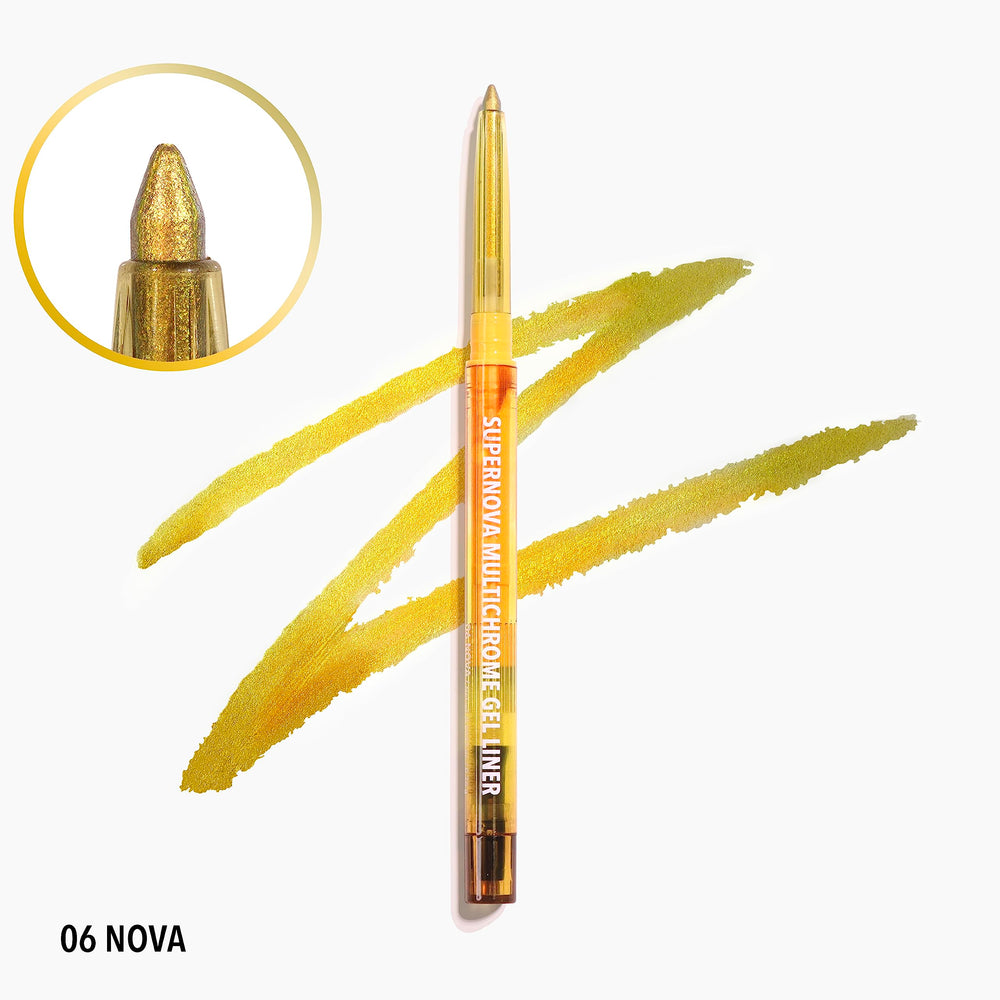 Moira Supernova jar front showing shade 006 Nova and compact packaging that’s travel-friendly