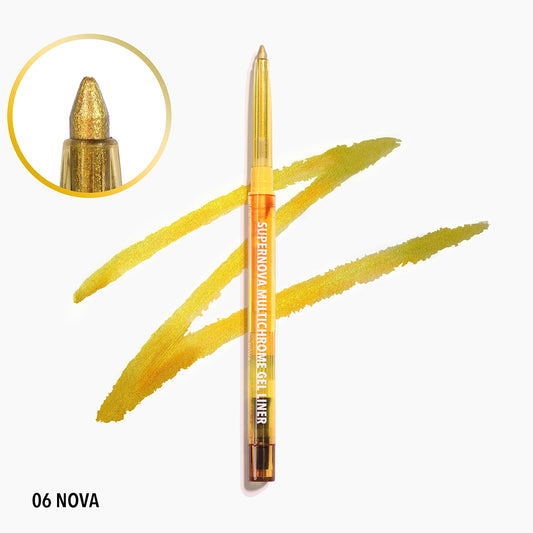 Moira Supernova jar front showing shade 006 Nova and compact packaging that’s travel-friendly