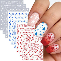 Mokesova front packaging showing patriotic nail sticker variety and quick DIY benefit