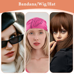 Molain lifestyle image of woman wearing wig and band outdoors showing confidence and comfort benefit