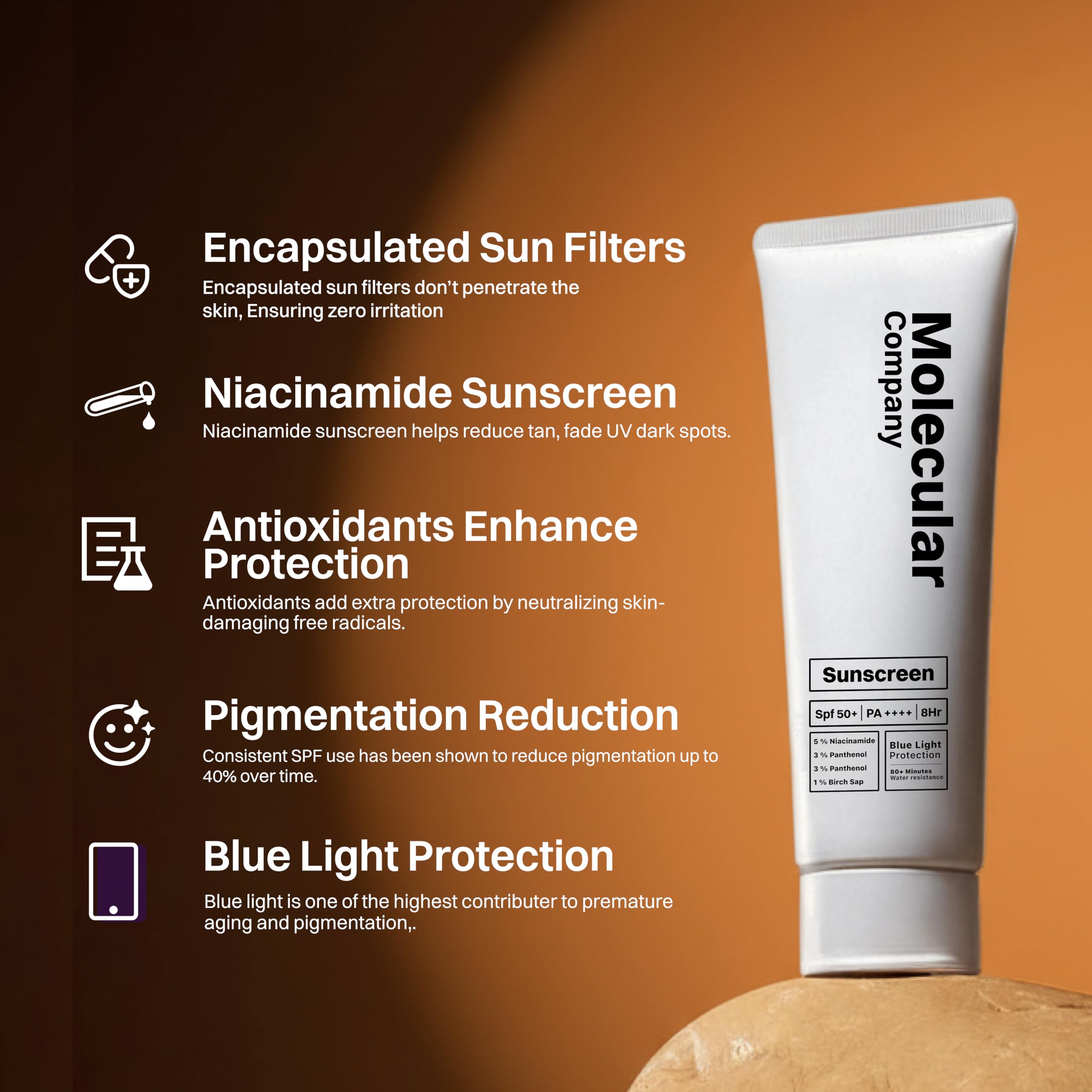 Molecular Company sunscreen being applied from tube to hand for easy spread