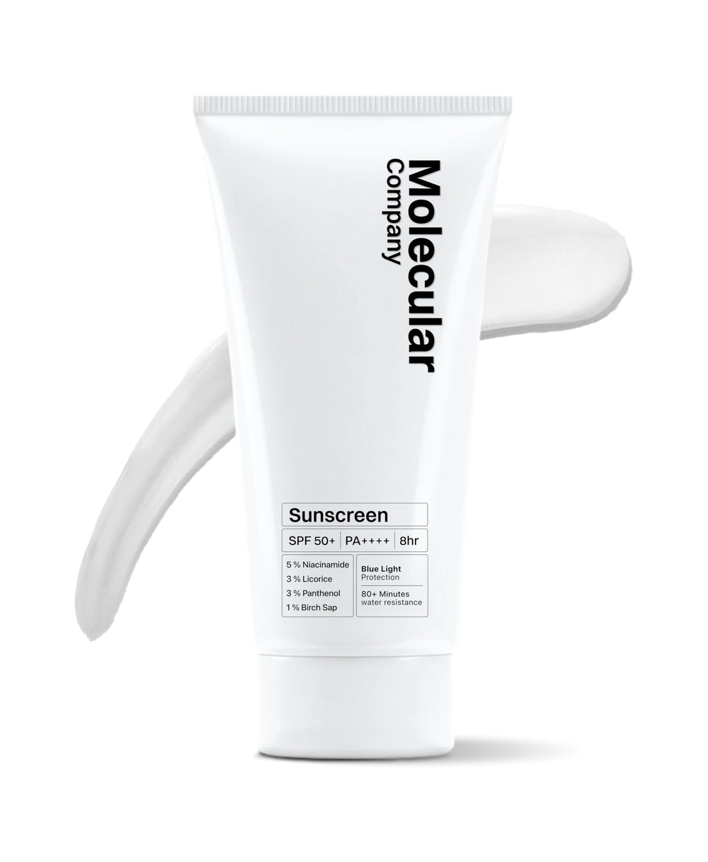Molecular Company sunscreen front tube showing packaging and SPF protection