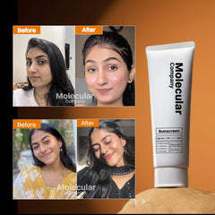 Molecular Company label close-up highlighting SPF 50+ PA++++ and claims