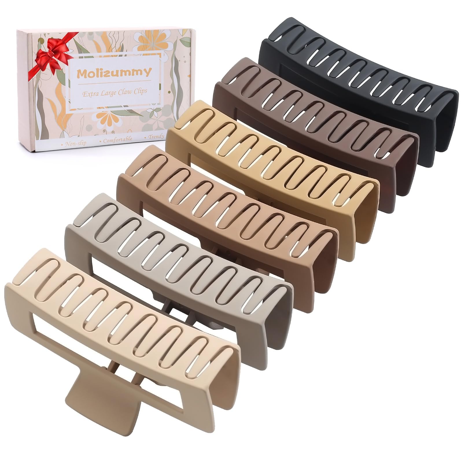 Molizummy front view of six-color 5-inch clip set shows neat storage and style benefit