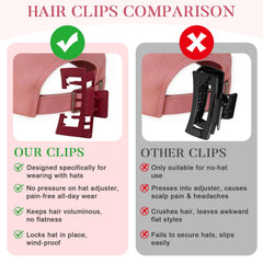 Molizummy clip holding hair while wearing a baseball cap for stable hat-friendly styling benefit