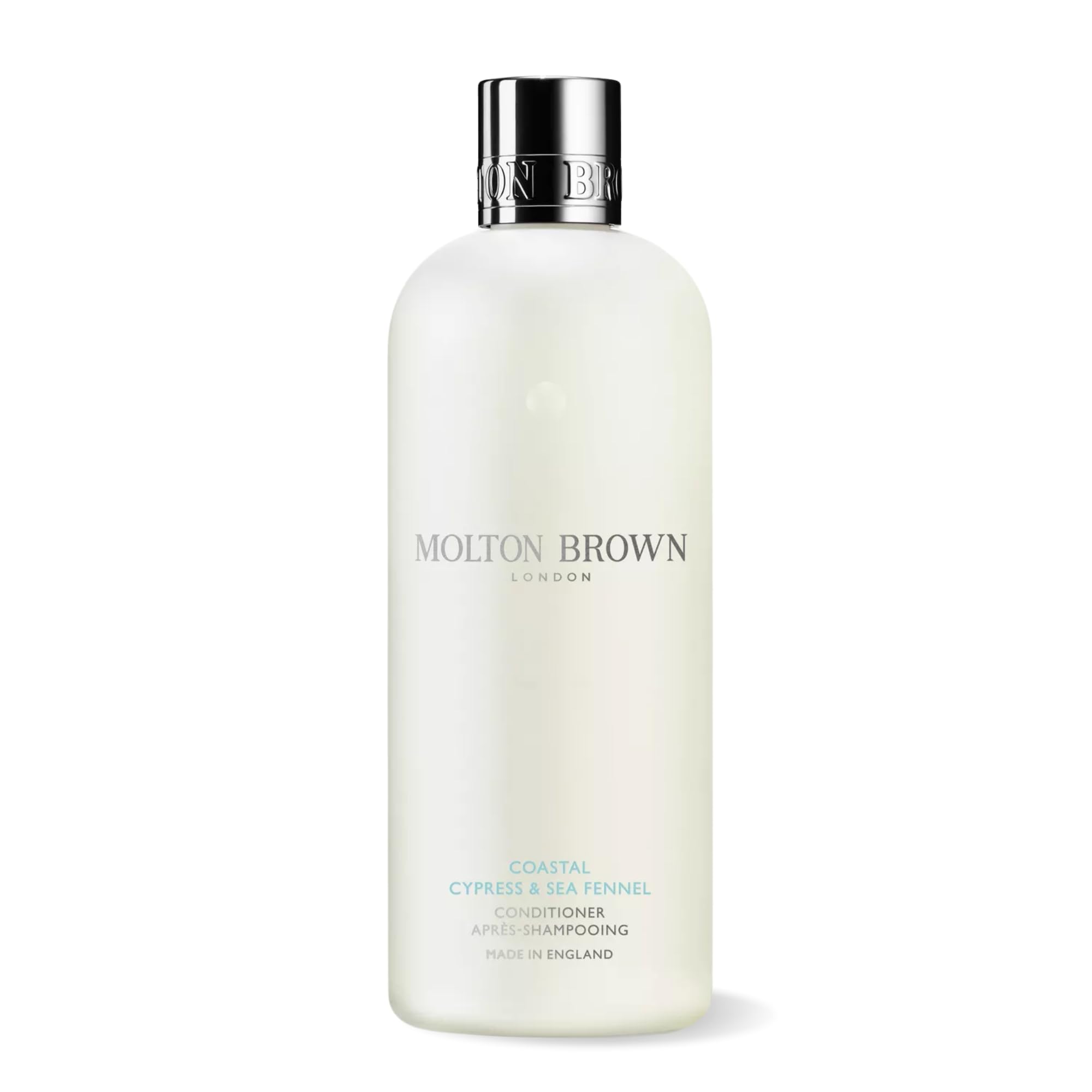 Molton Brown bottle front view showing elegant packaging and benefits