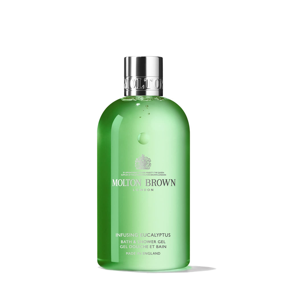 Molton Brown bottle front view showing label and refreshing eucalyptus scent benefit