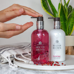 Molton Brown label close-up showing product name and key ingredient focus for transparency