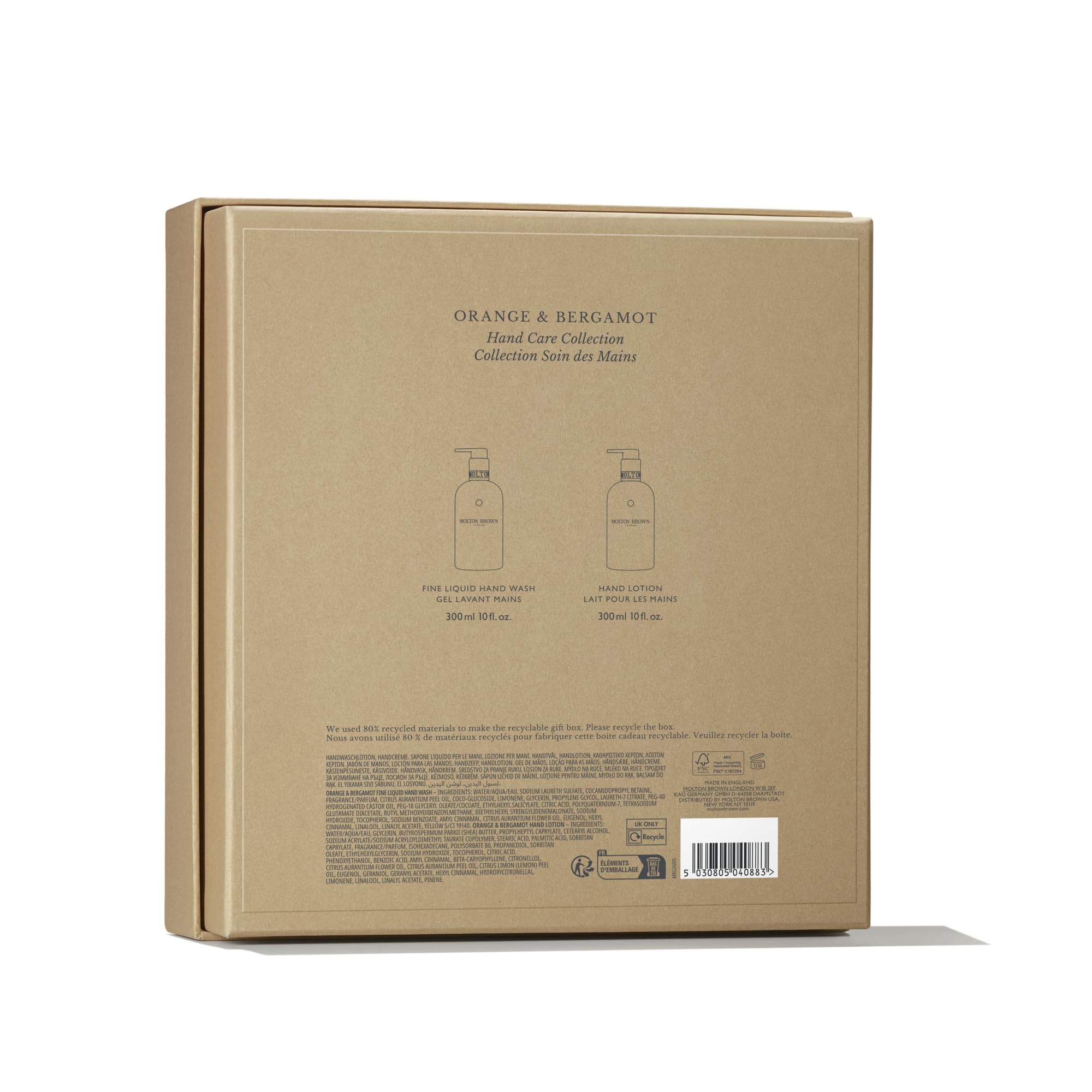 Molton Brown gift box opened to reveal duo, recyclable packaging benefit