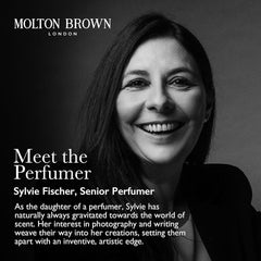 Molton Brown rich lather on hand delivering creamy cleansing benefit
