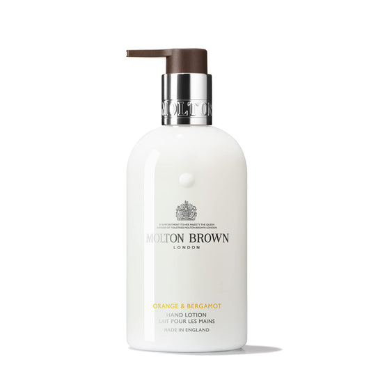 Molton Brown front bottle view showing citrus fragrance and quick hydration benefit