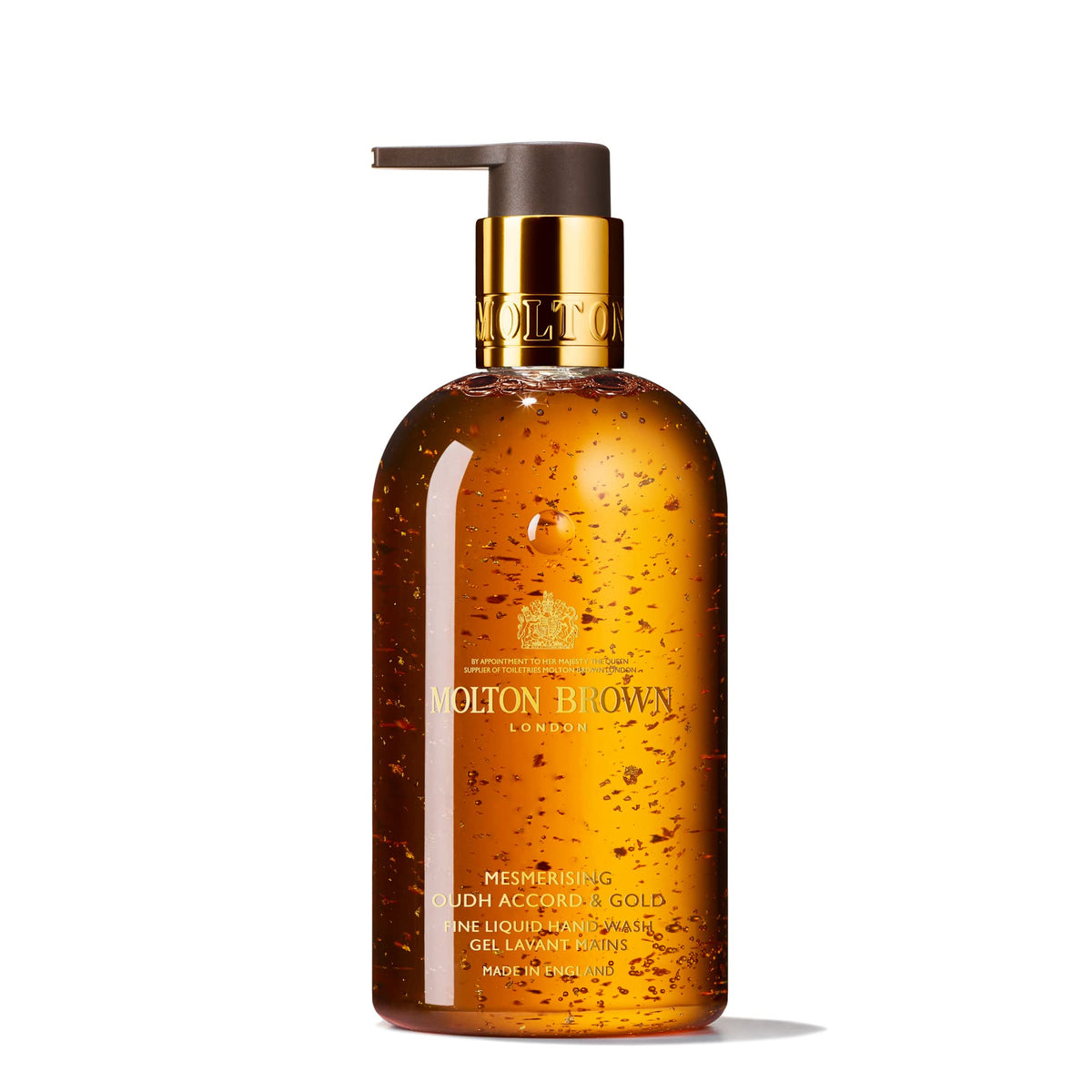 Molton Brown bottle front view showing luxurious design and lasting fragrance benefit