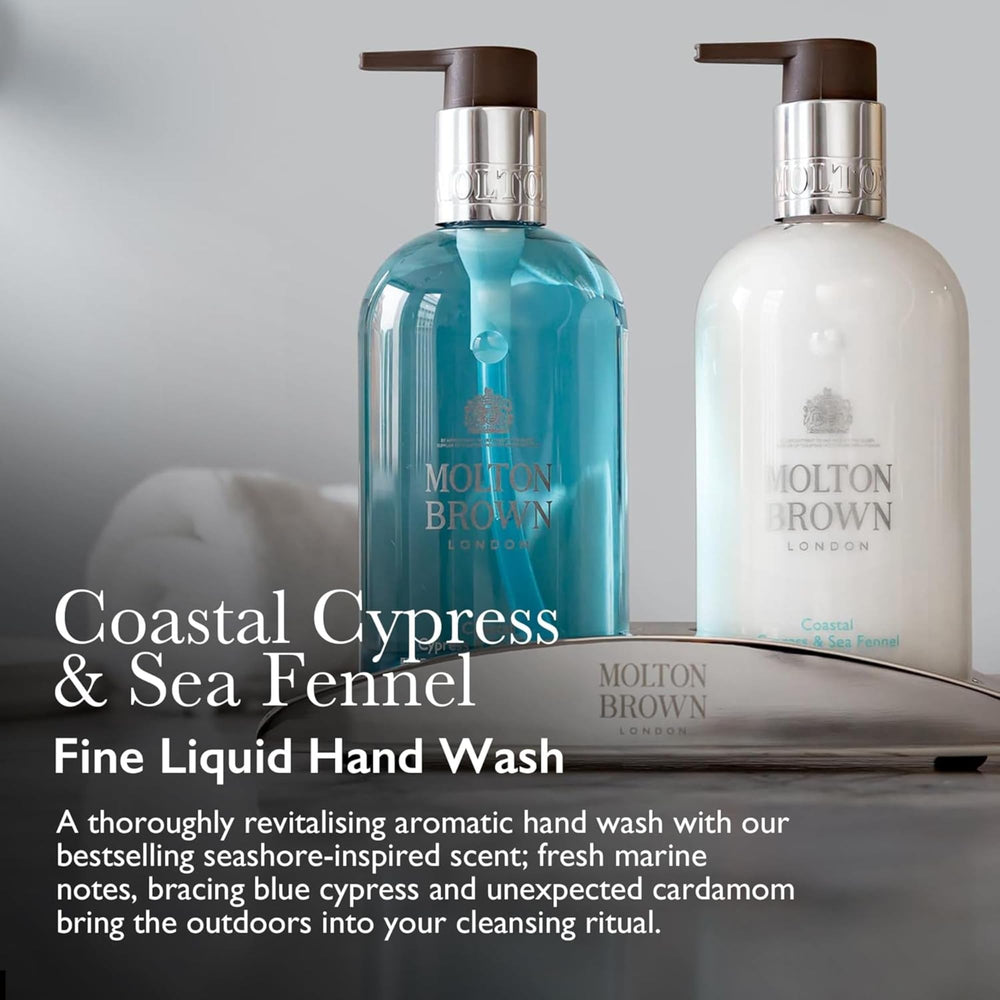 Molton Brown pump dispensing lather showing easy use and effective cleansing benefit