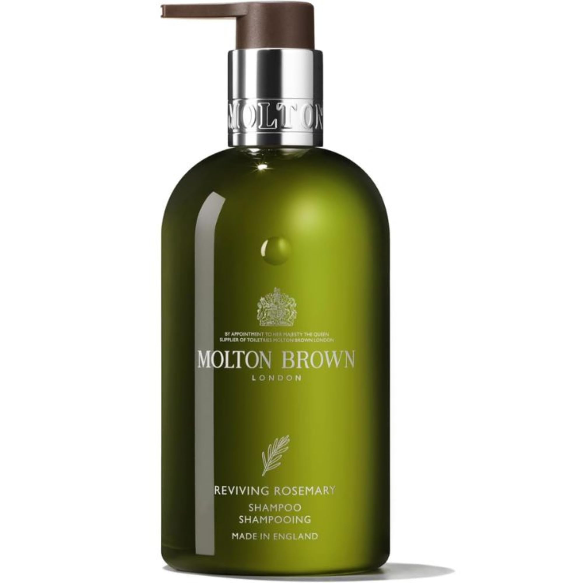 Molton Brown shampoo front bottle showing label and travel-friendly size with elegant presentation