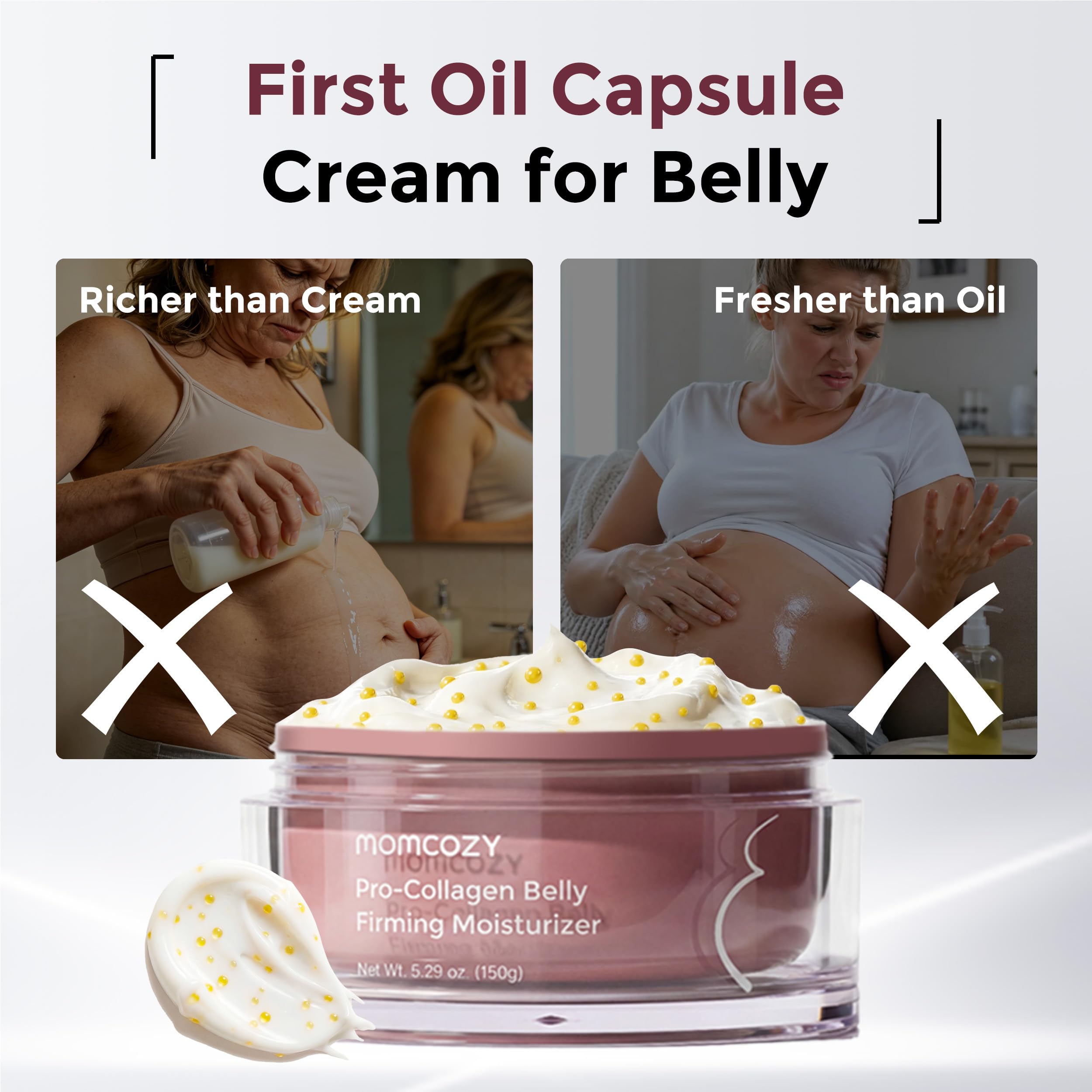 Momcozy applied to pregnant belly illustrating soothing hydration