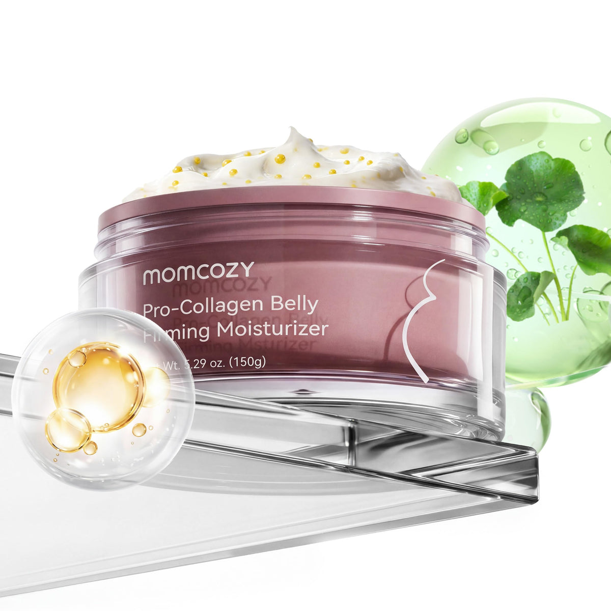 Momcozy front packaging showing 150g jar and benefits