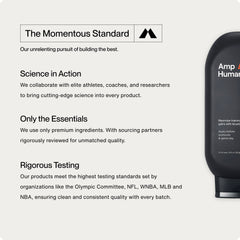 Momentous PR Lotion 300 g bottle next to hand showing size and portability benefit