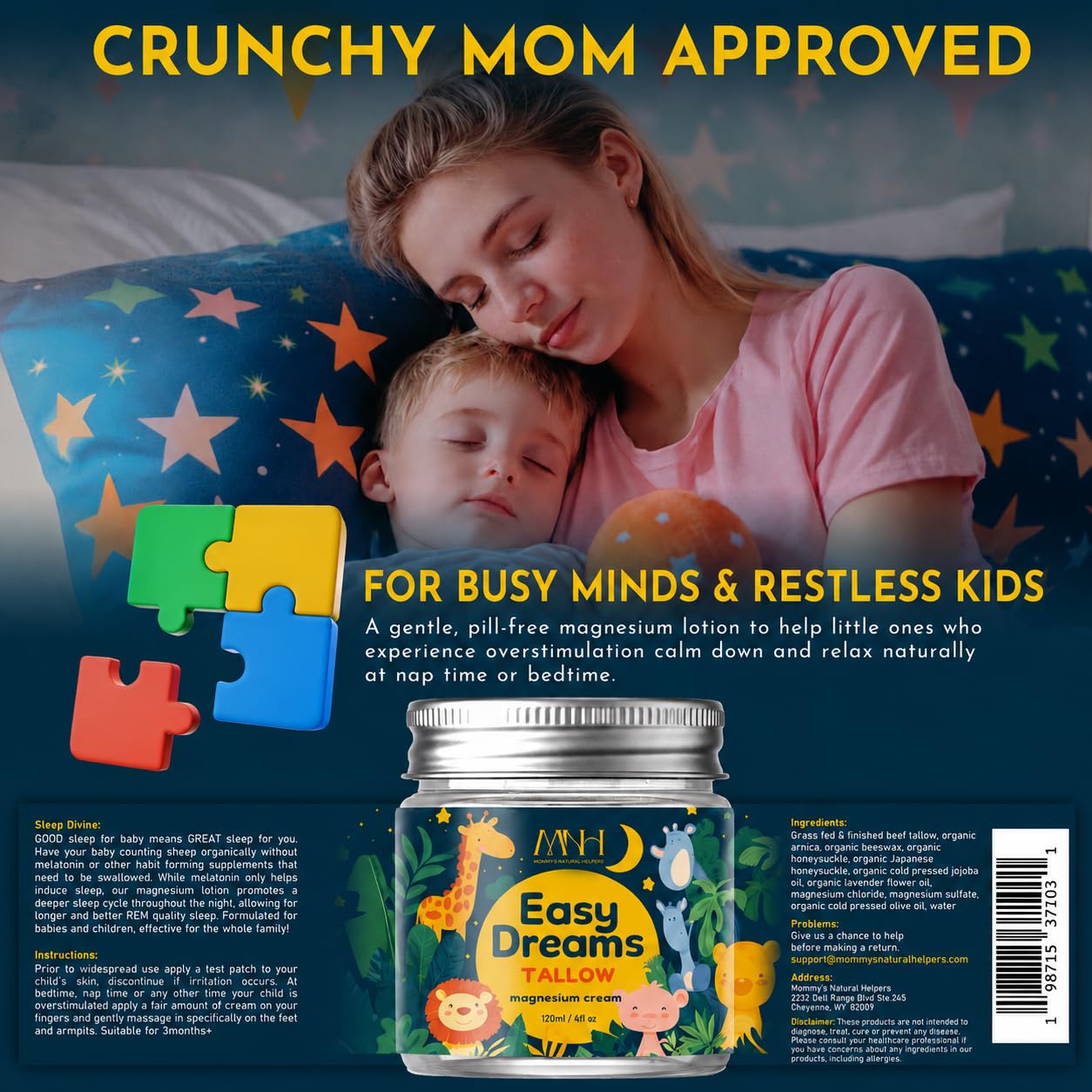 Mommy's Natural Helpers tallow and lavender botanicals highlighting natural ingredients