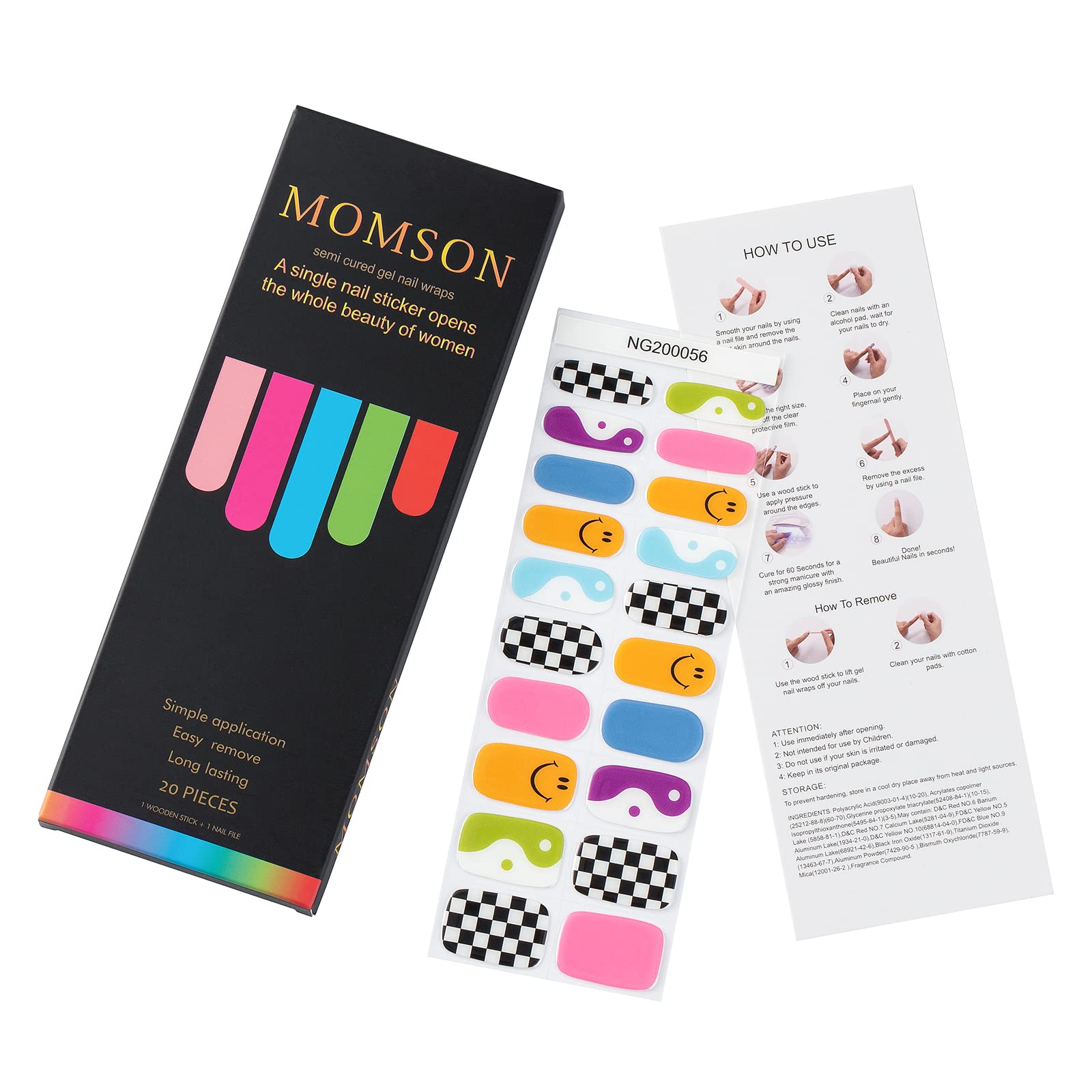 MOMSON applying strip onto nail demonstrating easy press-on benefit