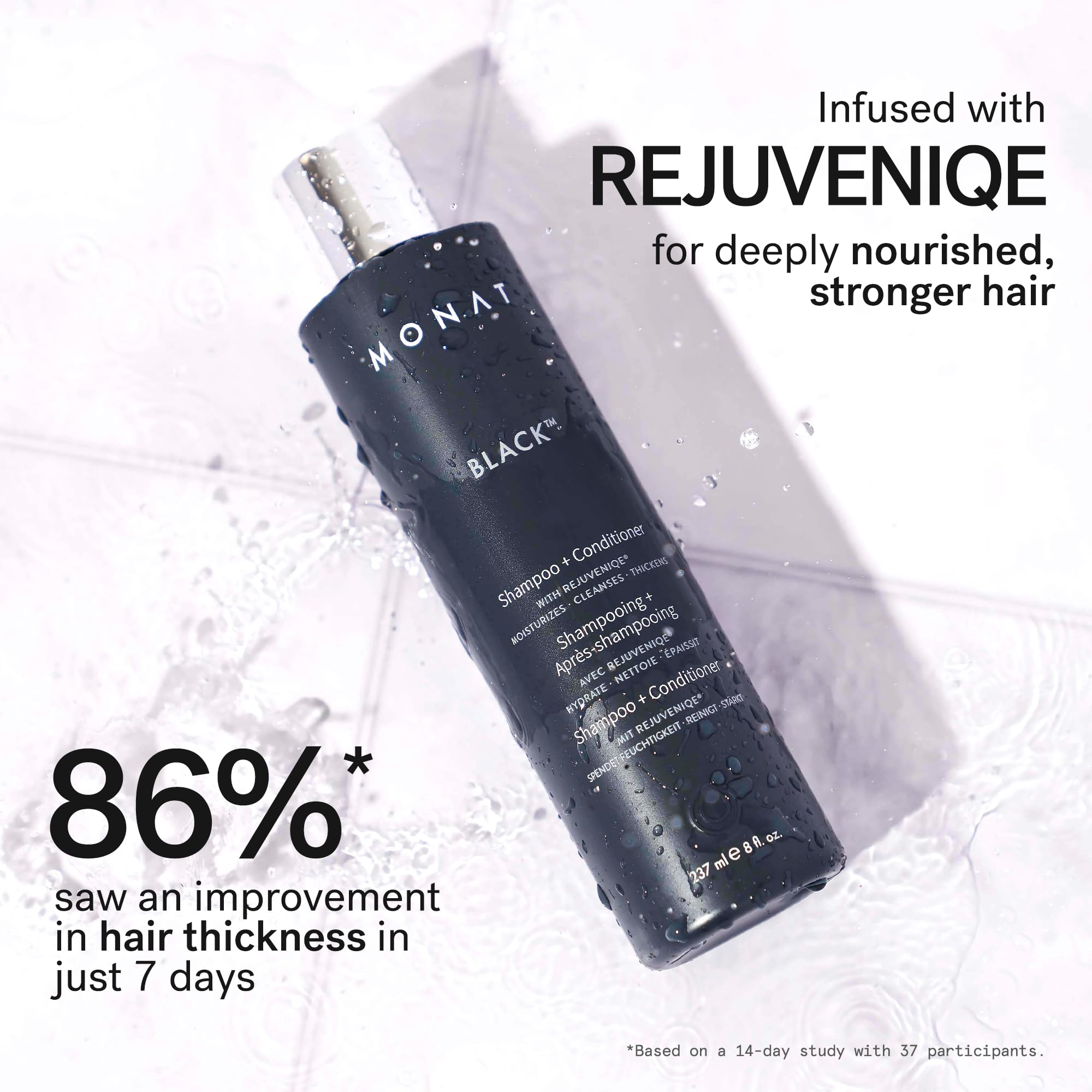 MONAT signature oil blend bottle highlighting nourishing ingredients for smoother hair