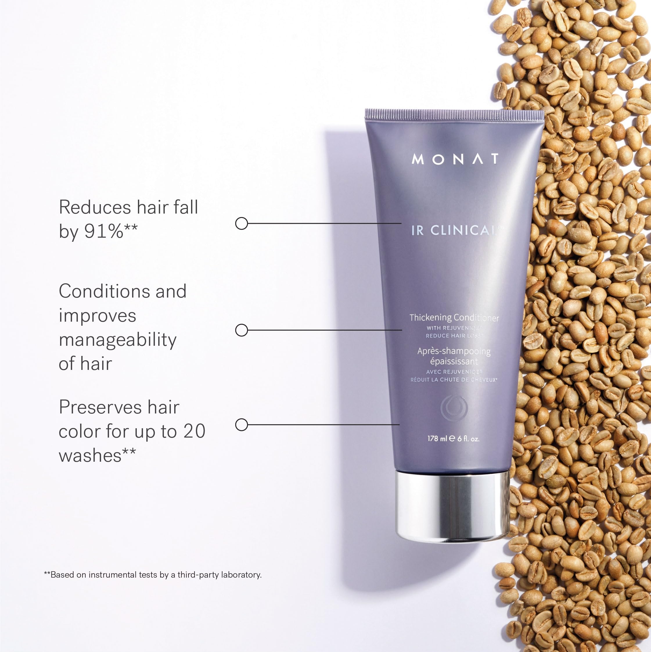 MONAT conditioner being applied in shower providing detangling benefit
