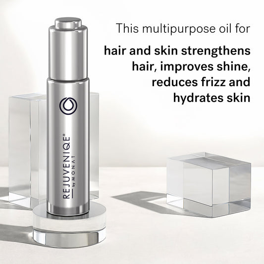MONAT bottle next to ruler demonstrating the 30ml travel-friendly benefit