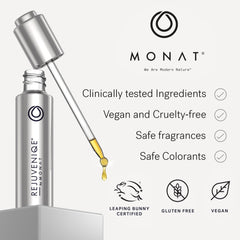 MONAT oil on bathroom vanity depicting easy daily routine benefit