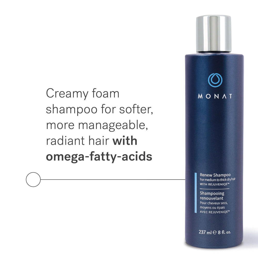 MONAT Renew Shampoo pump close-up highlighting easy-dispense benefit